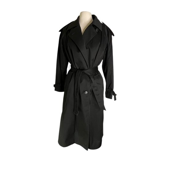 Vintage John Weitz Womens Size 12 Black Trench Coat w Insulated Removable Liner - Picture 2 of 9